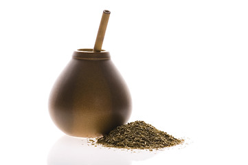 Image showing argentinian calabash with yerba mate isolated on white backgroun