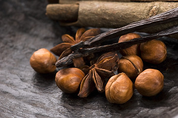 Image showing aromatic spices with brown sugar and nuts
