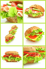 Image showing Collage of many different fresh sandwichs