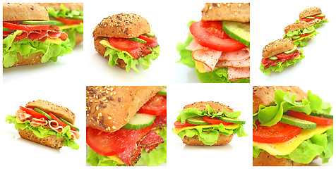 Image showing Collage of many different fresh sandwichs