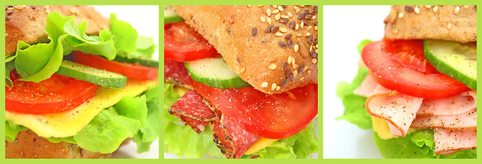 Image showing Collage of many different fresh sandwichs