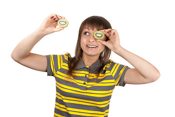 Image showing Girl in striped cloth and kiwi instead of eye