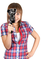 Image showing Beautiful girl with movie camera