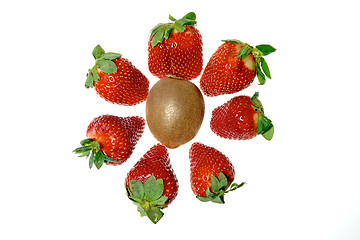 Image showing Strawberries and a kiwi