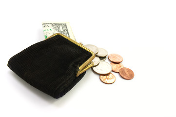 Image showing Purse with one dollar and coins