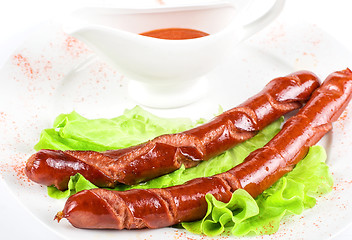 Image showing grilled sausage closeup