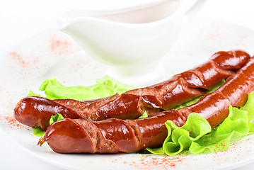 Image showing grilled sausage closeup