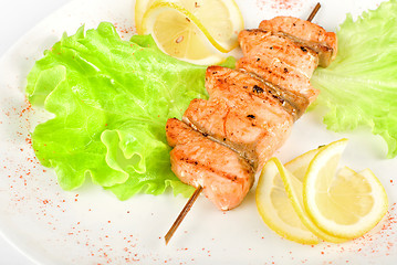 Image showing salmon kebab closeup