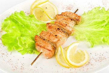 Image showing salmon kebab closeup