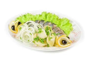 Image showing Herring with potato and vegetables