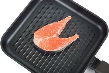 Image showing trout steak at grill pan