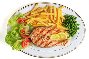 Image showing Grilled salmon steak meal