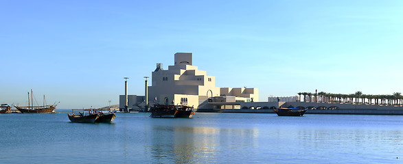 Image showing Doha bay and museum at dawn