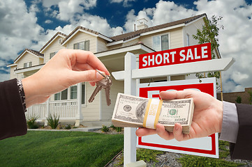 Image showing Handing Over Cash For House Keys and Short Sale Sign