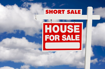 Image showing Short Sale Real Estate Sign on Clouds