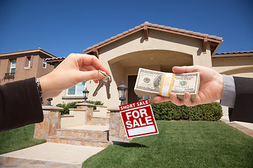 Image showing Handing Over Cash For House Keys and Short Sale Sign