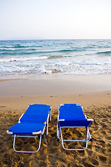Image showing Deck-chairs on the beach