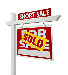 Image showing Sold Short Sale Real Estate Sign Isolated - Right