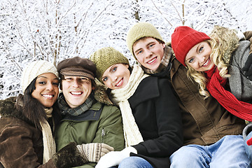 Image showing Group of friends outside in winter