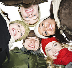 Image showing Group of friends outside in winter
