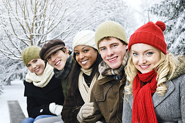 Image showing Group of friends outside in winter