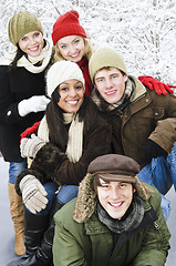 Image showing Group of friends outside in winter