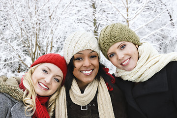 Image showing Group of girl friends outside in winter