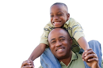 Image showing Happy Man and Child Isolated on White