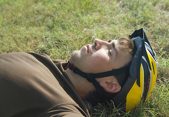 Image showing Tired cyclist