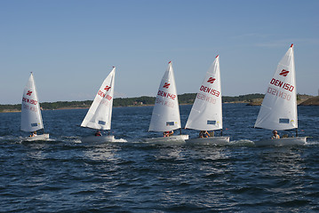 Image showing Five small sailboats