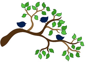 Image showing Branch with three small birds