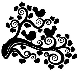 Image showing Stylized branch silhouette with birds