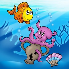 Image showing Cute octopus and orange fish