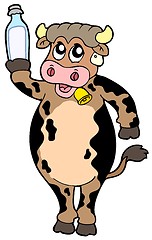 Image showing Cartoon cow holding bottle of milk