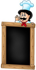 Image showing Wooden blackboard with cartoon chef