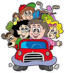 Image showing Happy family in car on vacation