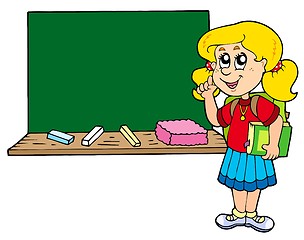 Image showing Advising school girl with blackboard