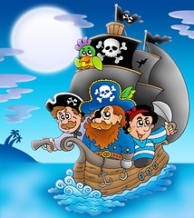Image showing Sailboat with cartoon pirates at night
