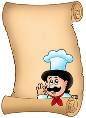 Image showing Parchment with lurking cartoon chef