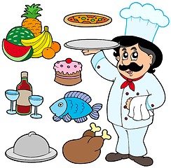 Image showing Cartoon chef with various meals