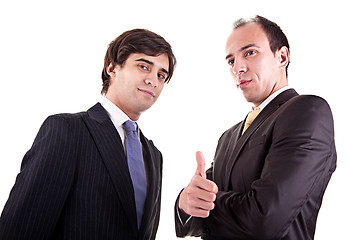 Image showing two young businessmen giving consent