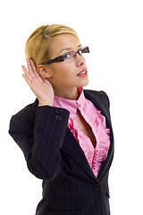 Image showing woman cupping hand behind ear