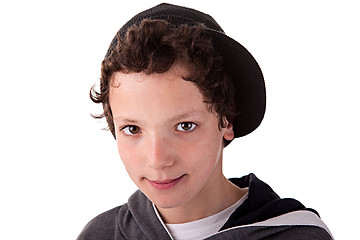 Image showing Cute boy, with a cap, smiling