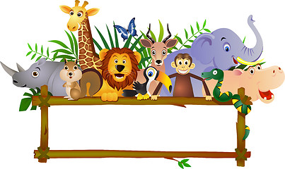 Image showing Cute animal cartoon and blank sign