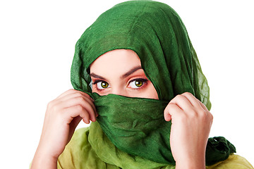 Image showing Face with green eyes and scarf