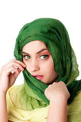 Image showing Face with green eyes and scarf