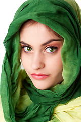 Image showing Face with green eyes and scarf