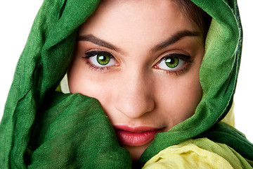 Image showing Face with green eyes and scarf