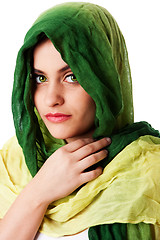 Image showing Face with green eyes and scarf