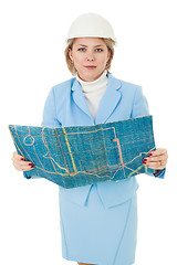 Image showing Woman engineer with blueprint